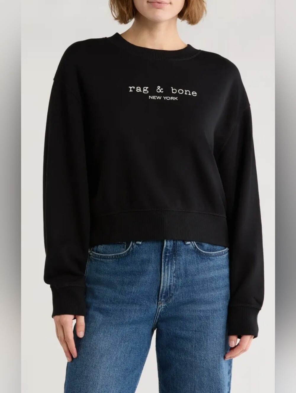 Sz L - 🆕️ Rag & Bone Terry Black Crewneck Sweatshirt with White Logo $198